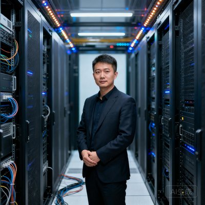 极速直播首席技术官陈俊峰的技术专家形象照，短发干练，背景为服务器机房